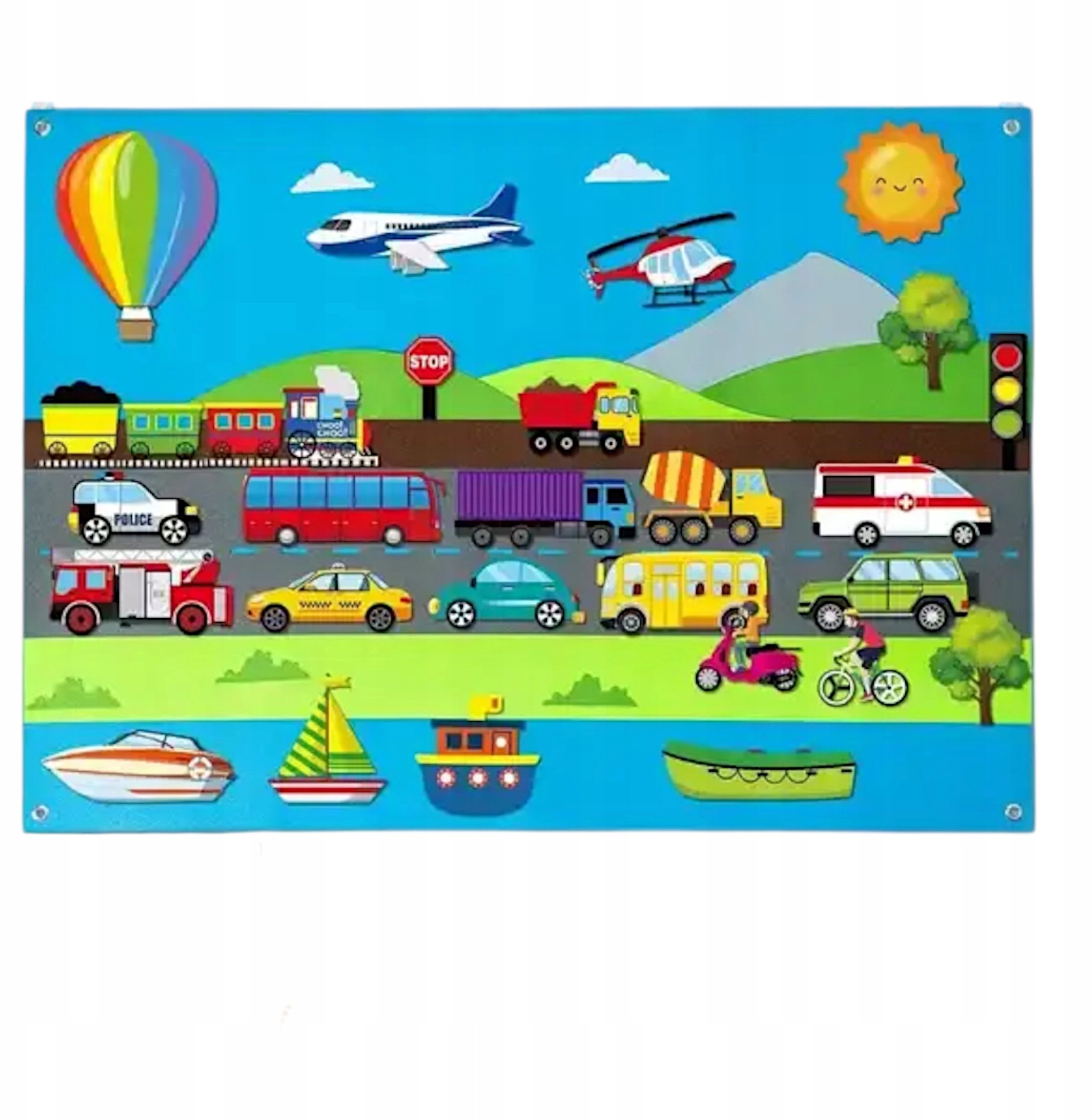 MATA EDUKACYJNA Tablica FILCOWA na rzepy dla dzieci Miasto pojazdy