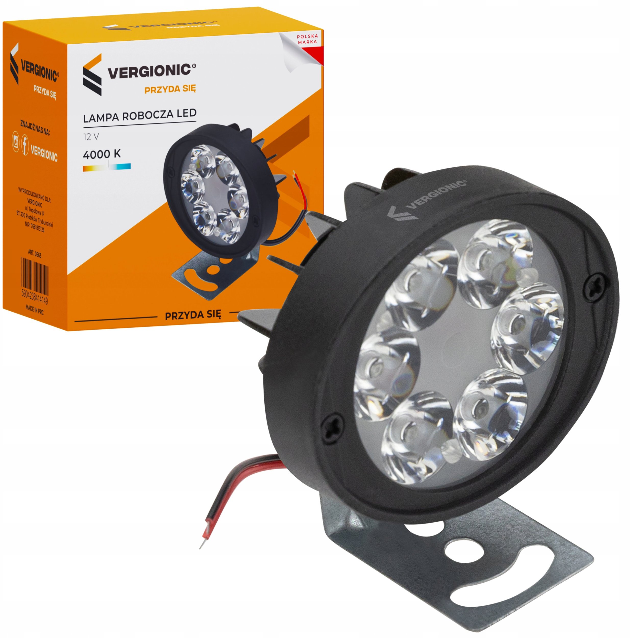 Lampa Robocza LED 12V Halogen 12W UNIWERSALNA Vergionic