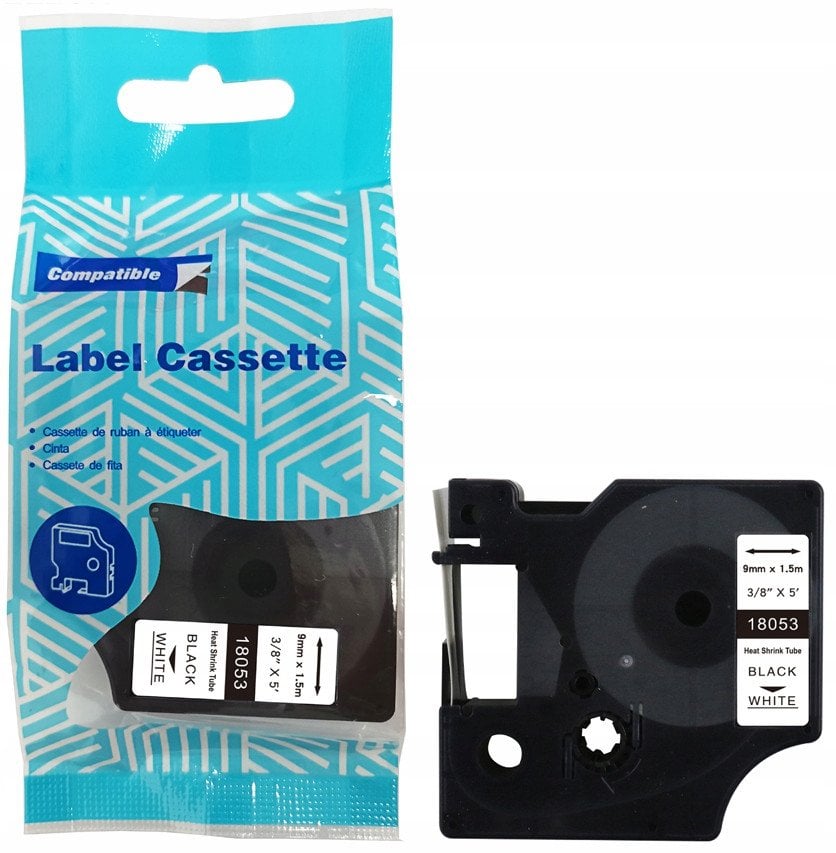 Rurka termo DYMO D1 18053 9mm x 1.5m czarny na białym zamiennik S0718280