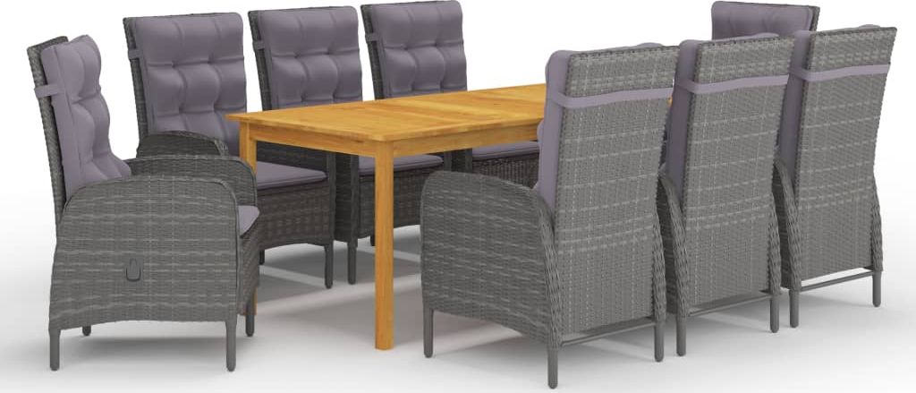 vidaXL 9-częściowy zestaw mebli ogrodowych, szary