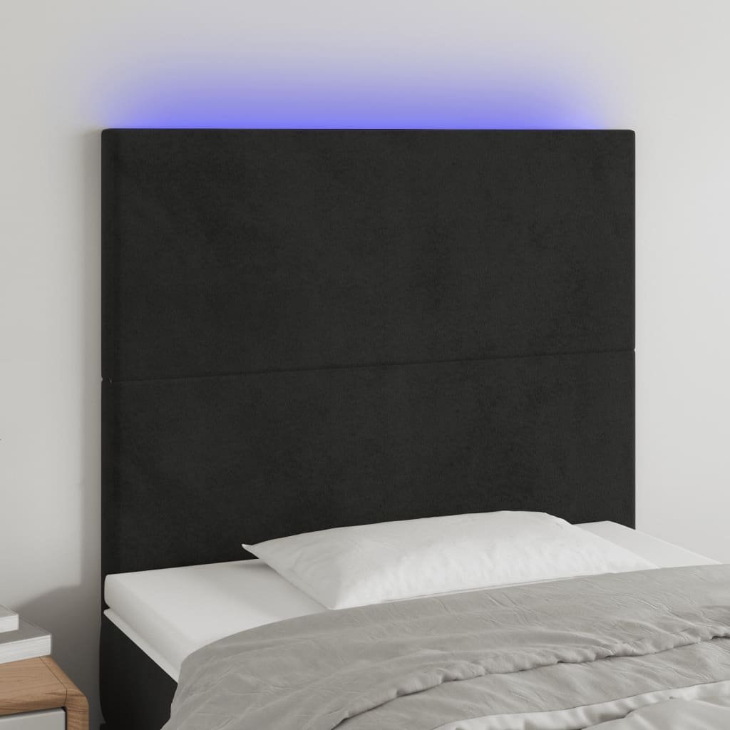 vidaXL vidaXL Zagłówek do łóżka z LED, czarny, 80x5x118/128 cm, aksamit
