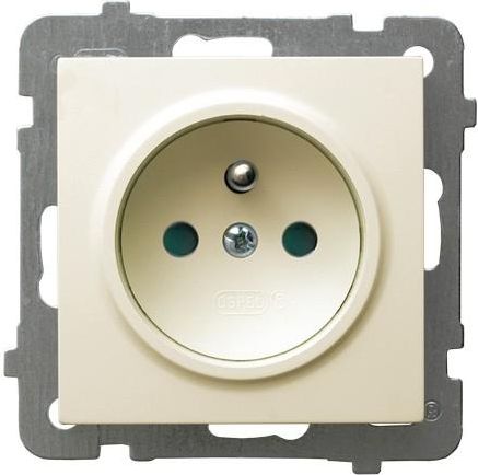 Ospel Gniazdo AS pojedyncze z uziemieniem i przesłonami torów prądowych ecru (GP-1GZP/m/27)