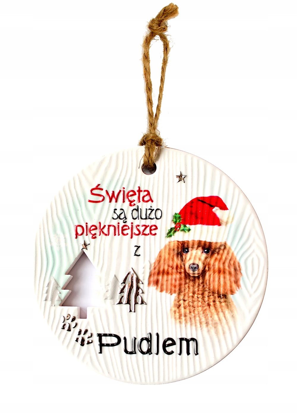 Zawieszka ceramiczna Boże Narodzenie Pudel