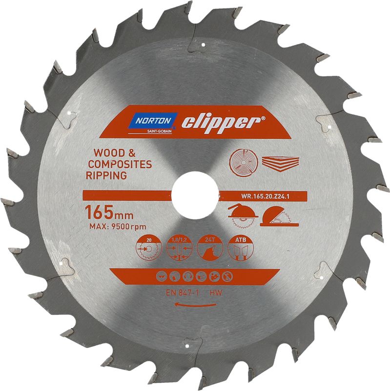 Norton Clipper NORTON PIŁA TARCZOWA 165mm x 20mm x 24z DREWNO I KOMPOZYTY ATB (1,8 / 1,2) N70184608045
