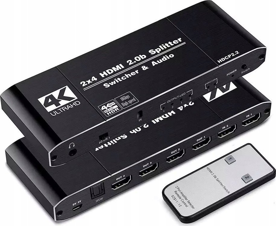 Pawonik SPLITTER HDMI 2.0 2X4 ROZDZIELACZ SWITCH HDCP 2.2