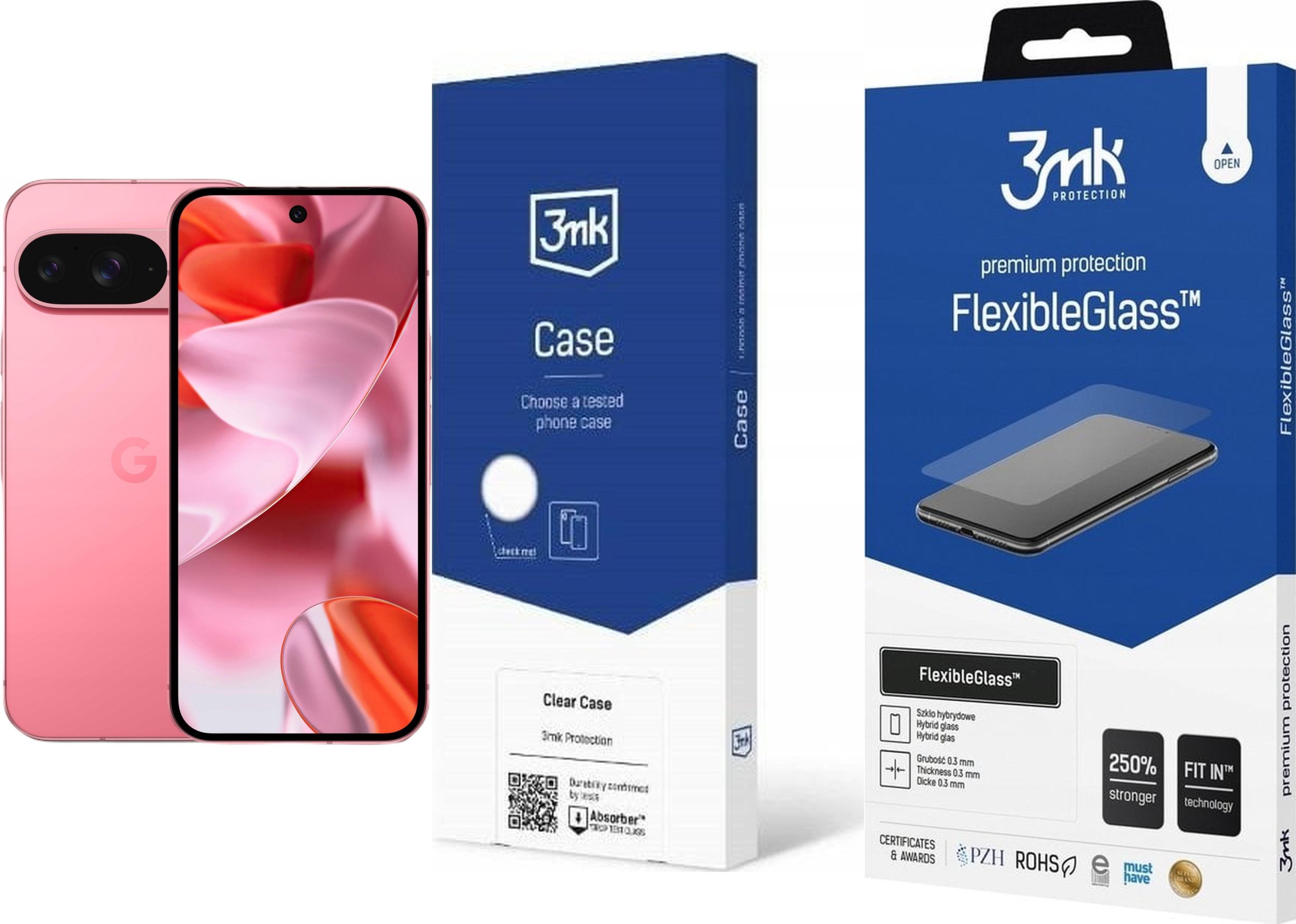 Smartfon Pixel 9 5G 12/128GB Różowy (GA05841-GB) + FlexibleGlass + Etui Clear Case
