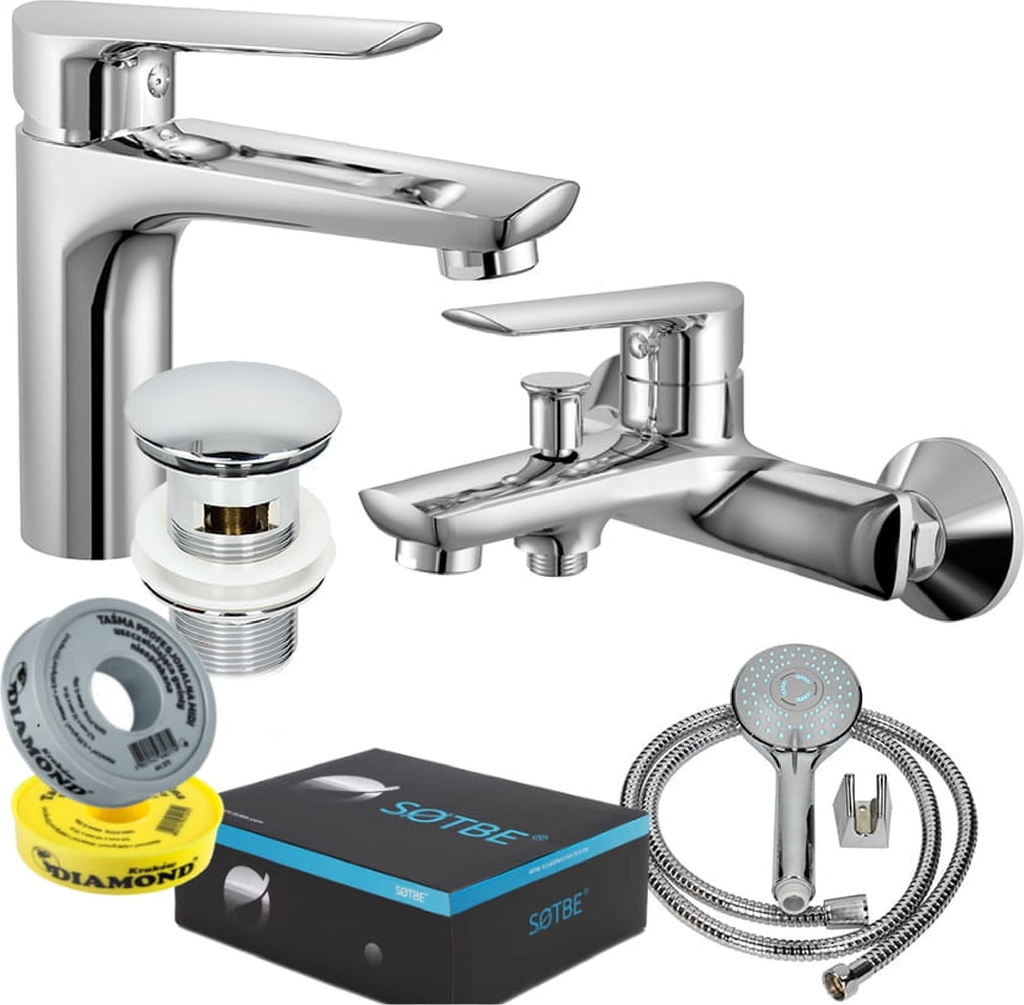 Bateria umywalkowa Sotbe SOTBE MALSELVA bateria wannowa ścienna + bateria umywalkowa stojąca