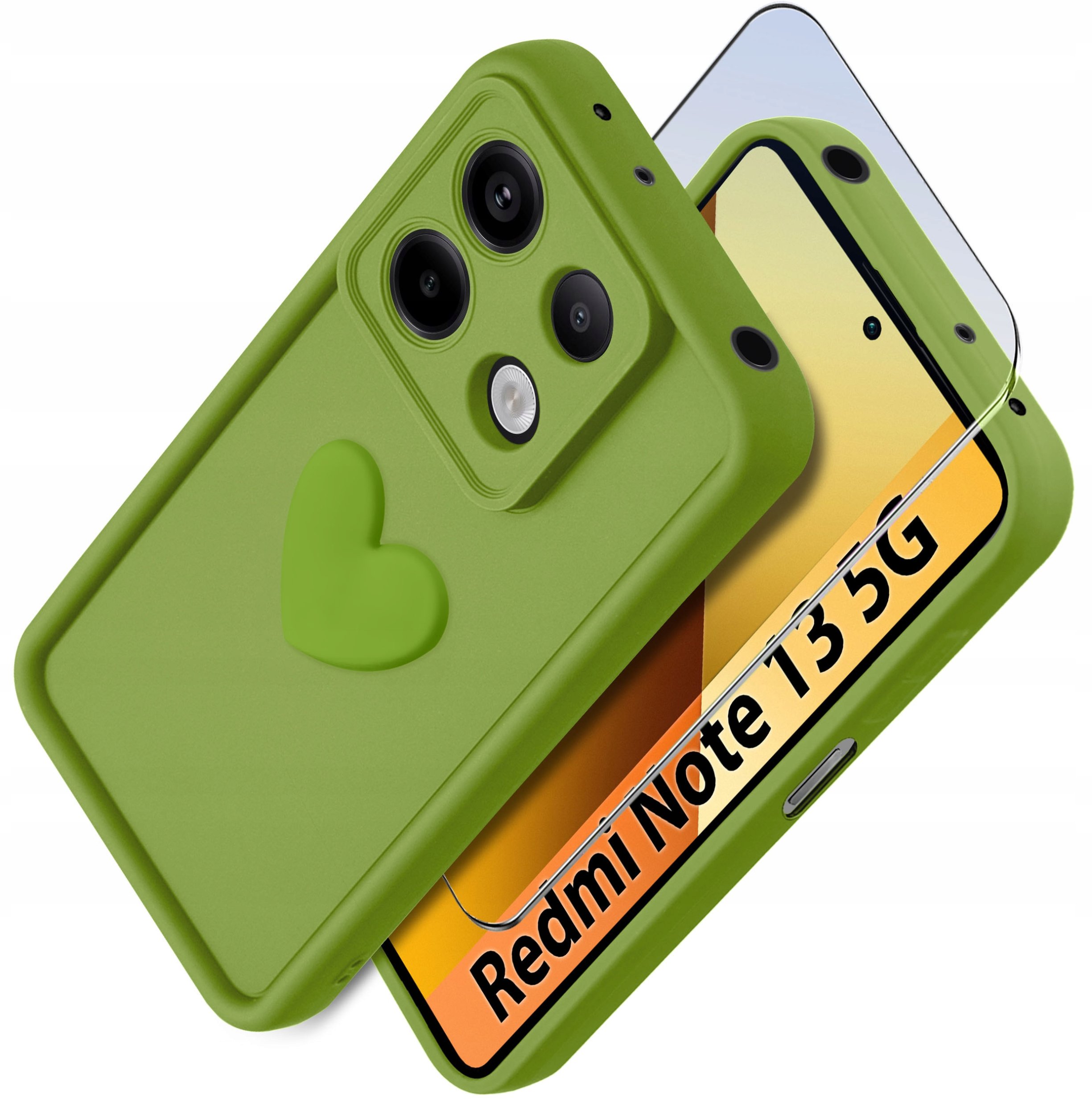 Etui do Xiaomi Redmi Note 13 5G silikonowe MATOWE serce + Szkło ochronne 9H