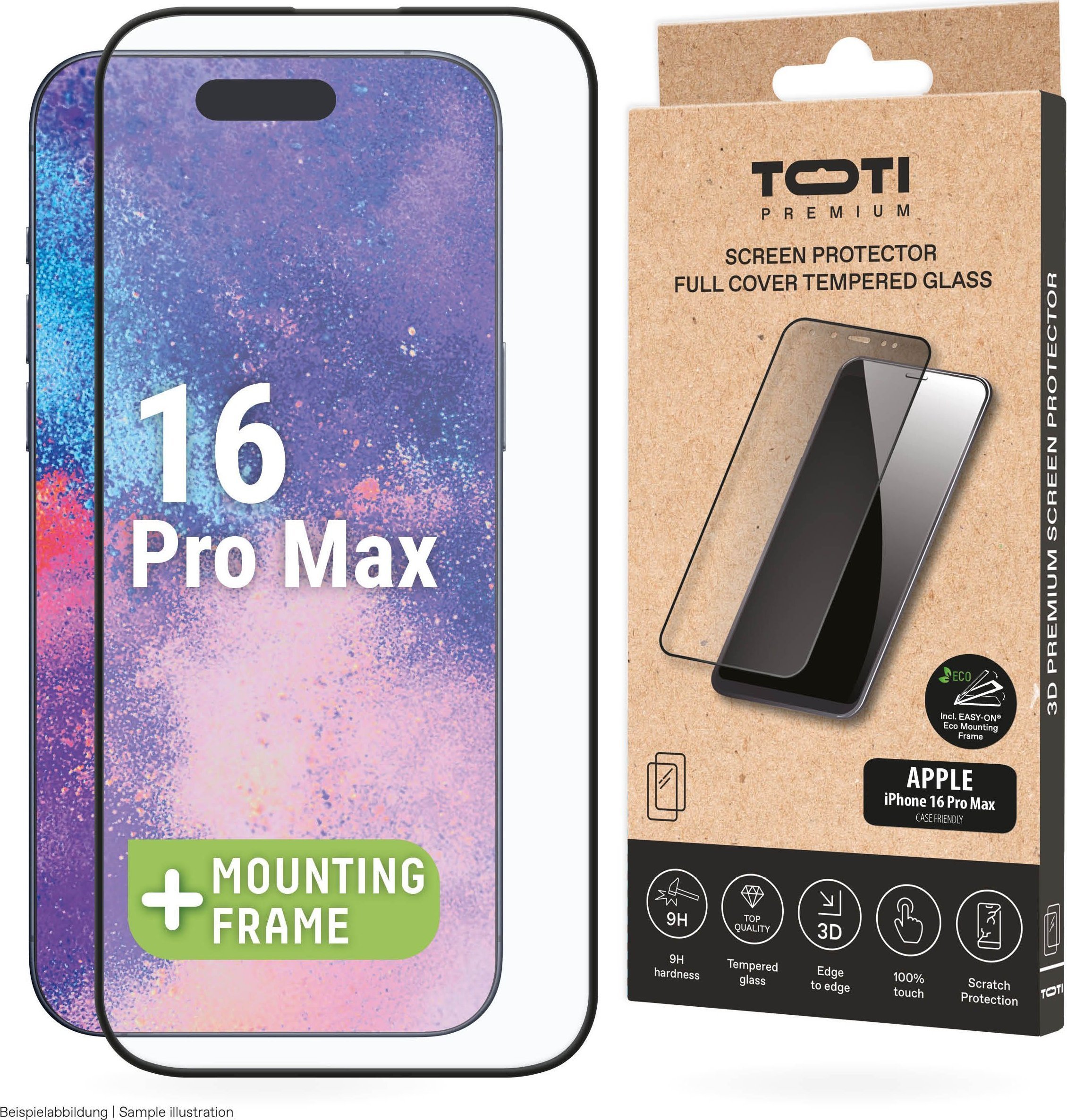 Toti PREMIUM TEMPERED screen protector glass 3D full cover for Apple iPhone 16 Pro Max