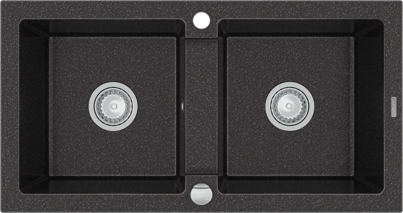 Zlewozmywak Mexen Mario zlewozmywak granitowy 2-komorowy 820 x 436 mm, czarny nakrapiany - 6504822000-76