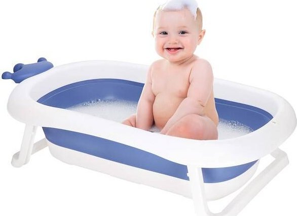 Wanienka dla dzieci silikonowa składana 40 L dla niemowląt turystyczna niebiesko-biała UNIWERSALNY