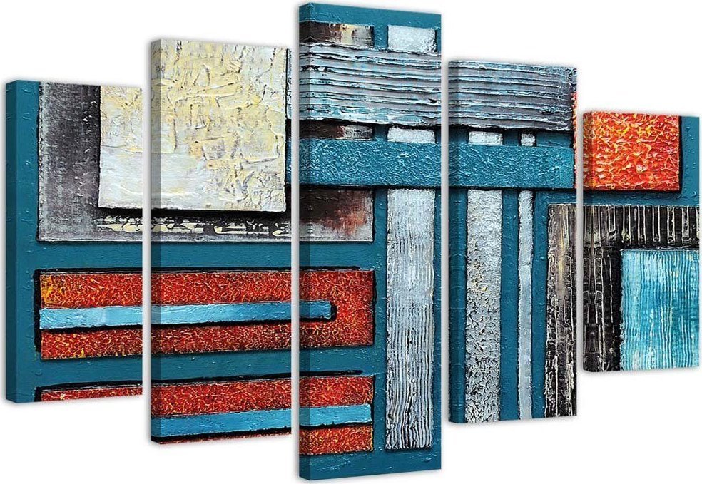 Feeby Obraz pięcioczęściowy na płótnie, Kompozycja z błękitem - 100x70