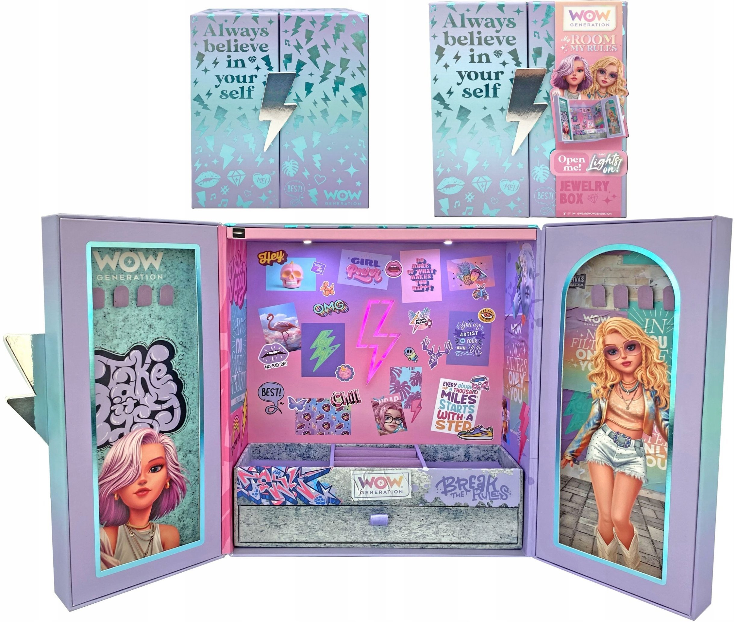 Pudełko Szkatułka Na Biżuterię Zegarki Naszyjniki Pierścionki + Światło Led / Wow00115