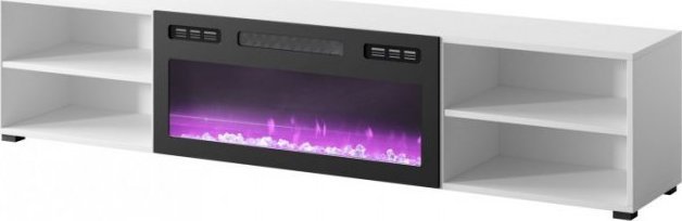 Cama Meble Szafka RTV POLO 180x33x39 biały + kominek czarny