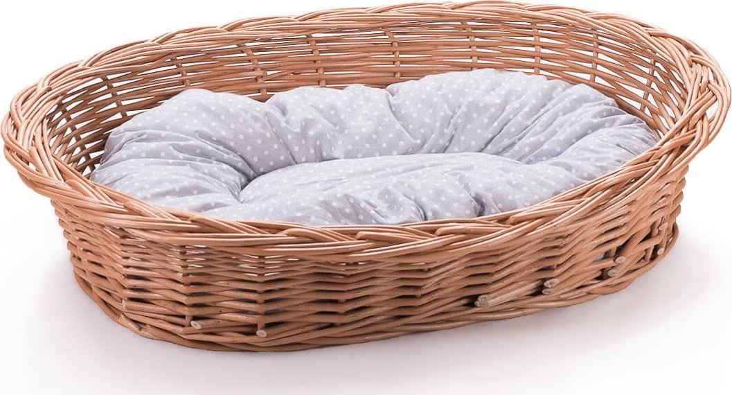 Wiklinowy Świat Duży leżak dla psa, kota i innych zwierząt z wikliny z poduszką XL, legowisko wiklinowe dla psa