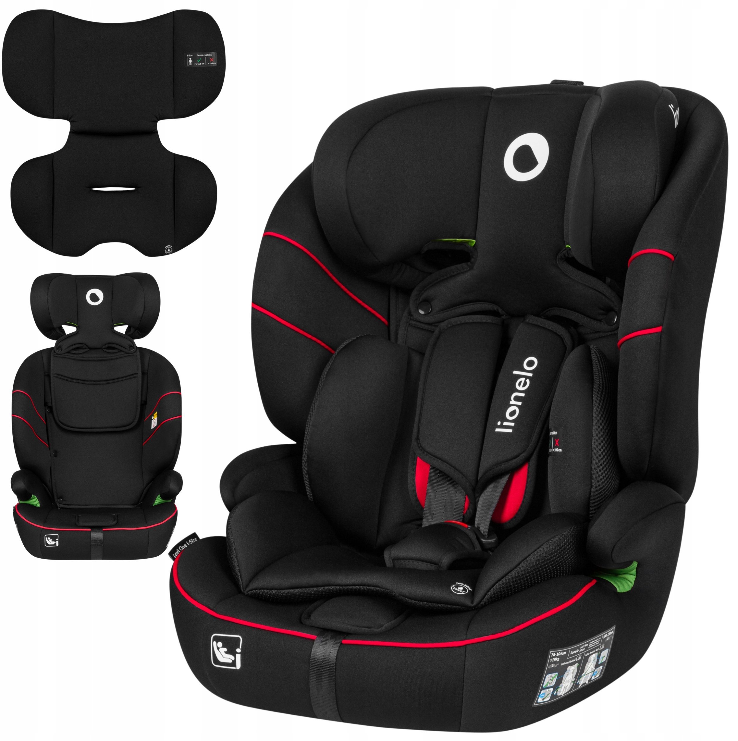Automobilinė kėdutė Lionelo Levi i-Size, 9-36 kg, Sporty Black