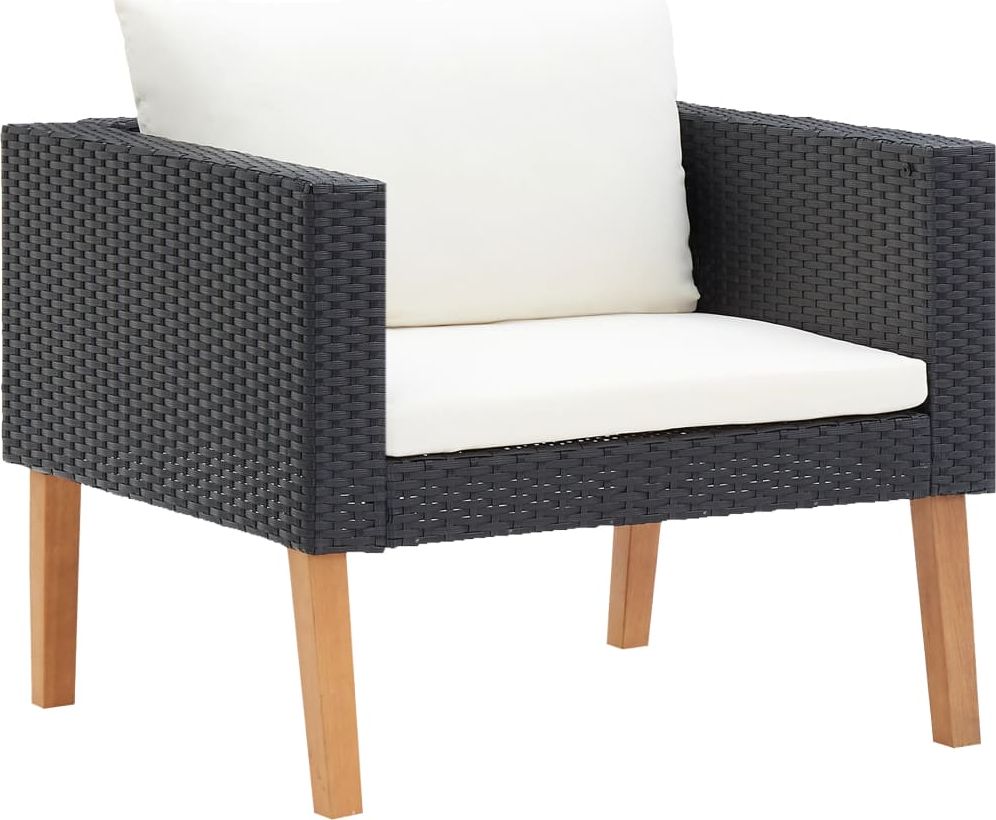 vidaXL Pojedyncza sofa ogrodowa z poduszkami, rattan PE, czarny