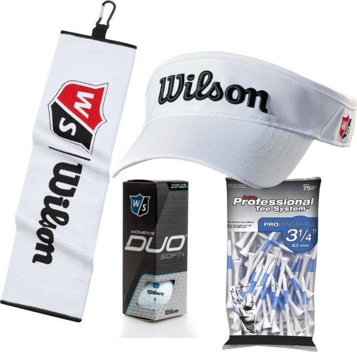 Zestaw prezentowy dla Golfistki, Wilson E01, daszek, ręcznik, piłki i tee