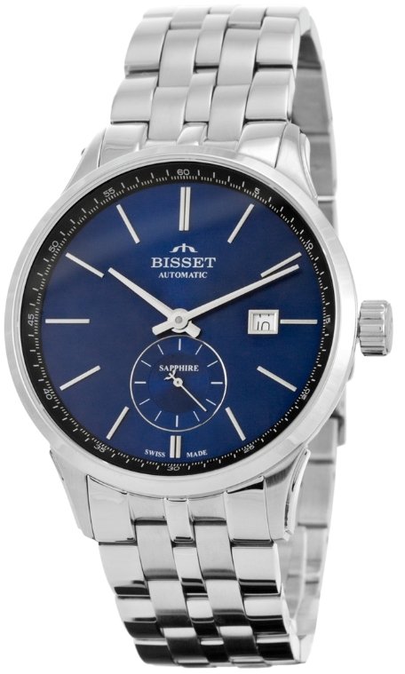Zegarek Bisset Szwajcarski zegarek męski AUTOMAT szklany szafirowy srebrny gt