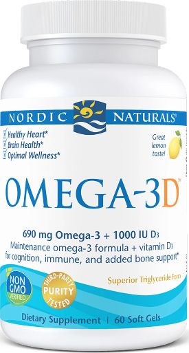 Nordic naturals Nordic Naturals - Omega-3D, 690mg, Smak Cytrynowy, 60 kapsułek miękkich