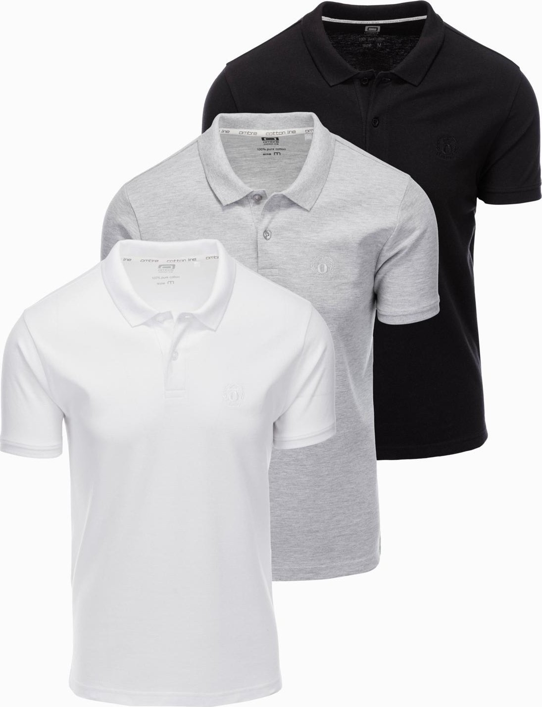 Komplet bawełnianych męskich t-shirtów polo BASIC czarny/szary melanż/biały V2 OM-POBS-0133 XXL