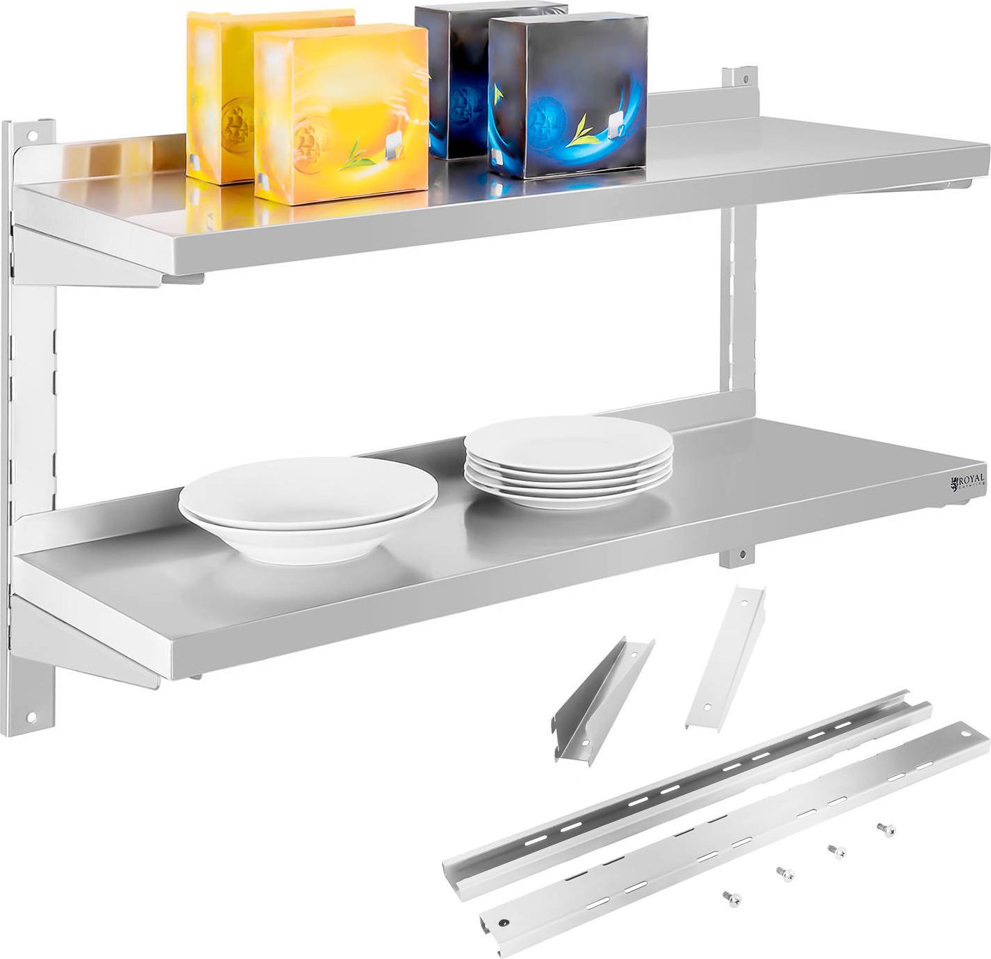 Royal Catering Półka ścienna stalowa wisząca podwójna z regulacją 80cm Półka ścienna stalowa wisząca podwójna z regulacją 80cm