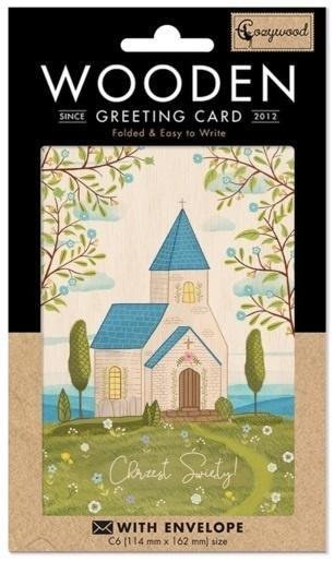 Karnet drewniany C6 + koperta Chrzest Kościół
