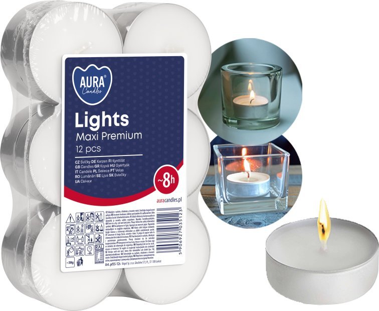 AURA Świece Lights Maxi Premium 8h 12 szt. pf35-12s