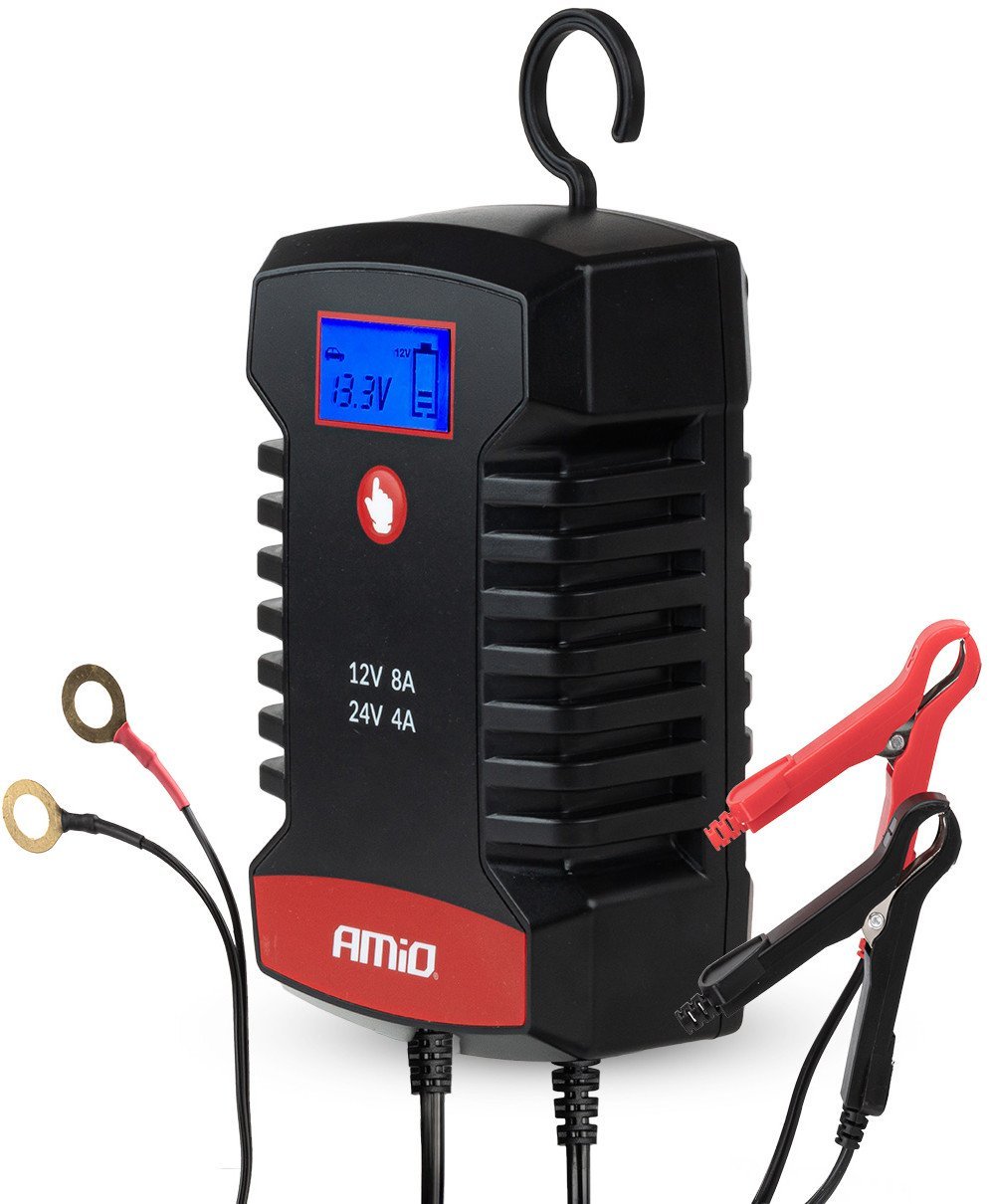 Prostownik cyfrowy agm gel std lifepo4 max 8a 12v 24v pro hook amio-04533