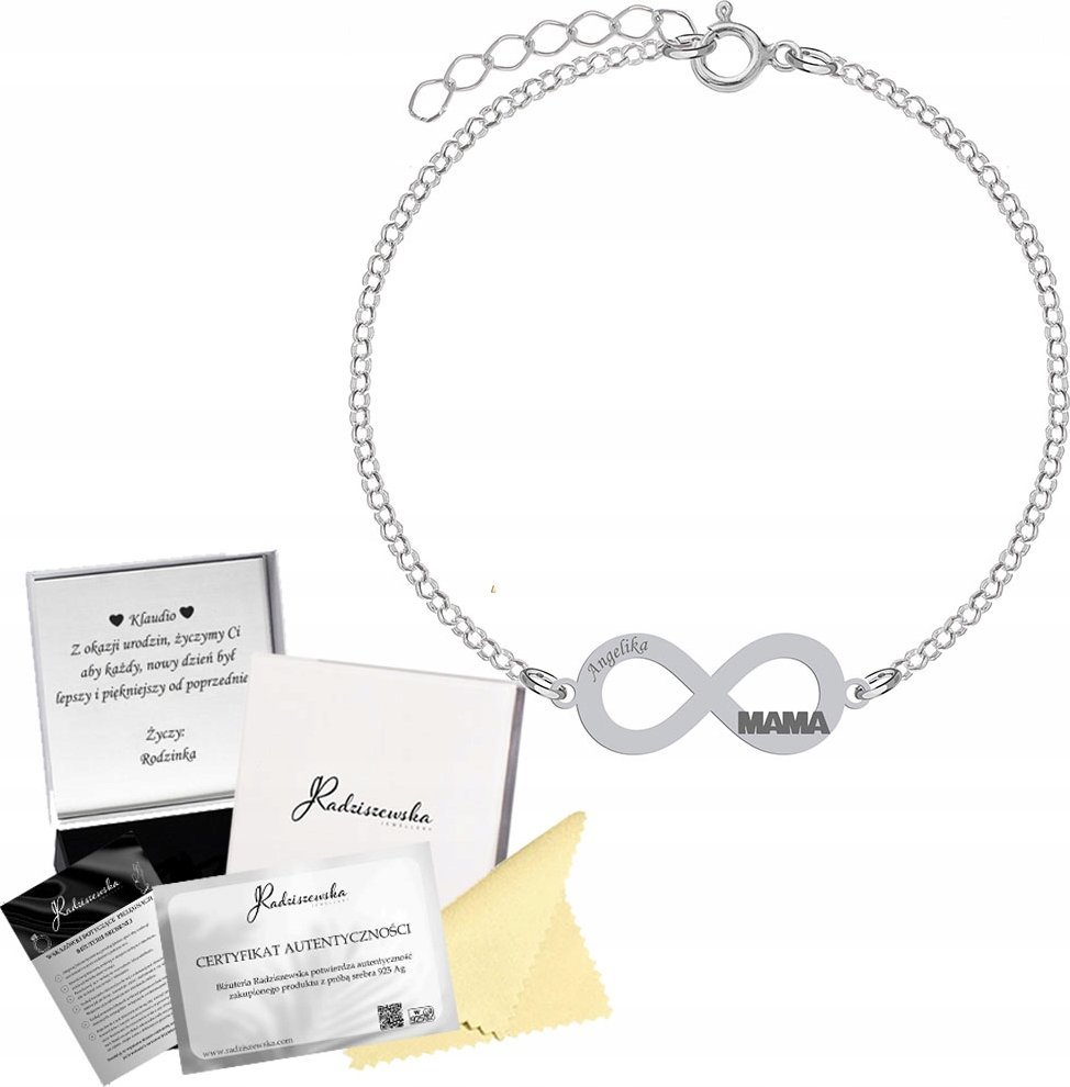 Radziszewska Jewellery Bransoletka Srebrna Nieskończoność Mama Srebro 925 Grawer Gratis Prezent