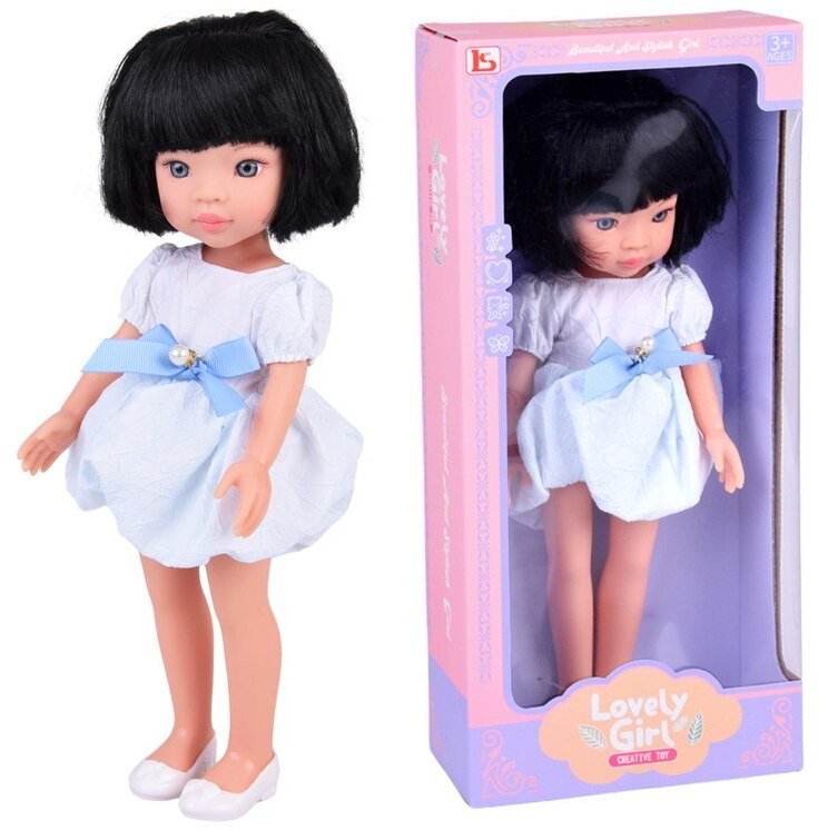 Lovely Girl Lalka z czarnymi krótkimi włosami w białej sukience 33cm ZA5850 EDUKAMP