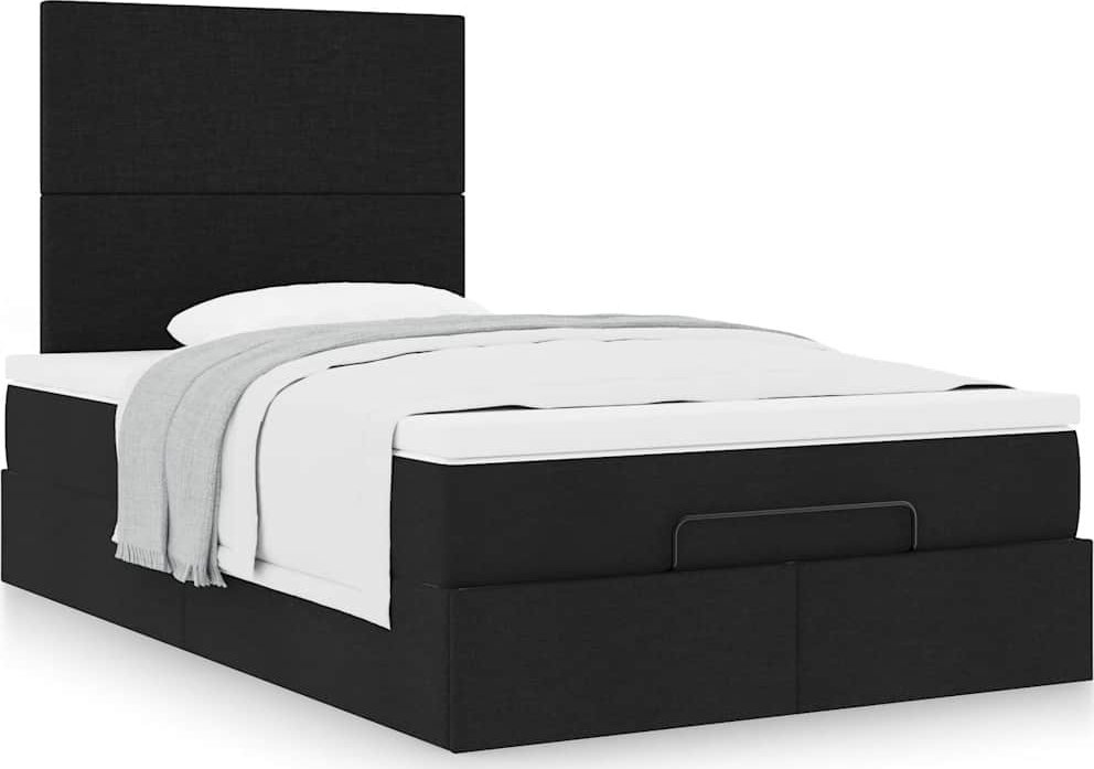 Rama łóżka otomana z materacem, czarna, 120x200 cm, tkanina
