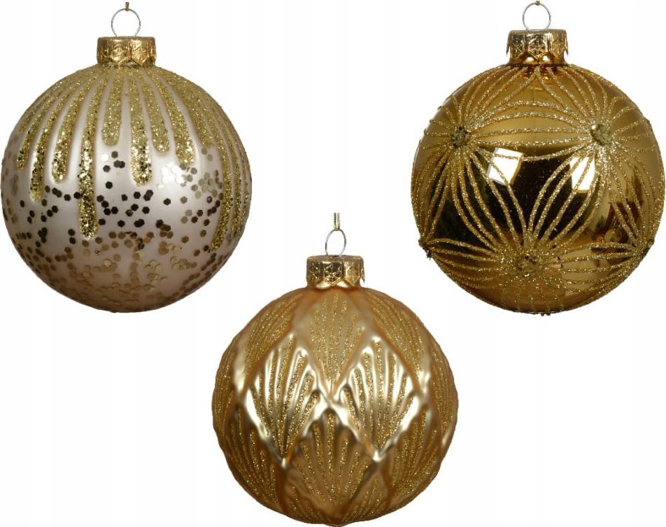 Kaemingk Złota szklana bombka choinkowa 10cm zdobiona 1szt