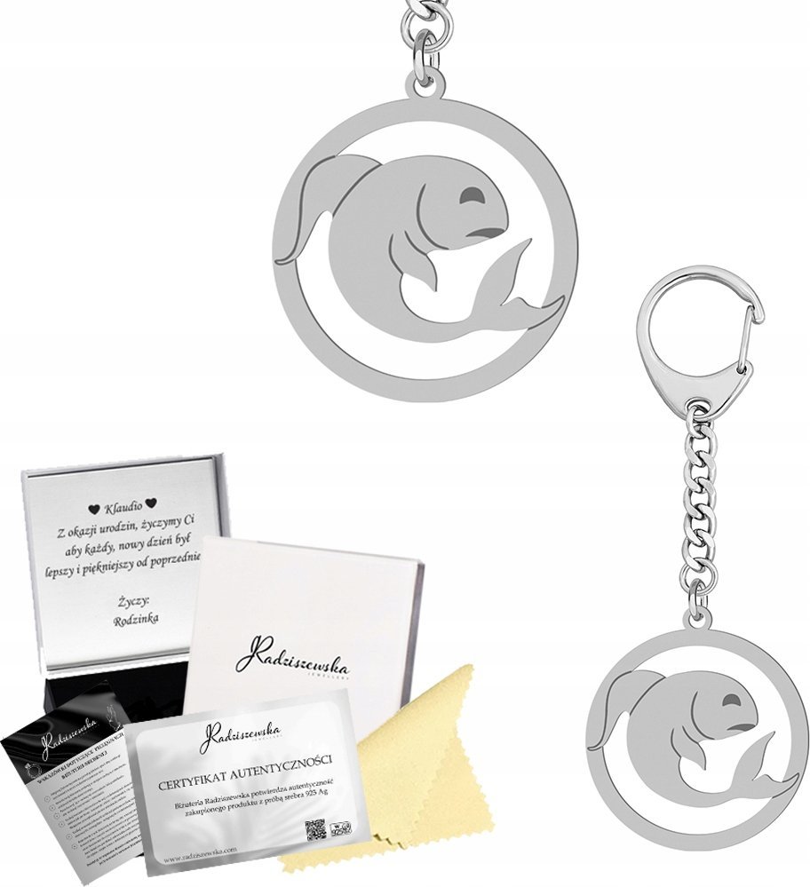 Radziszewska Jewellery BRELOK ZE ZNAKIEM ZODIAKU RYBY SREBRO 925 PREZENT GADŻET GRAWER