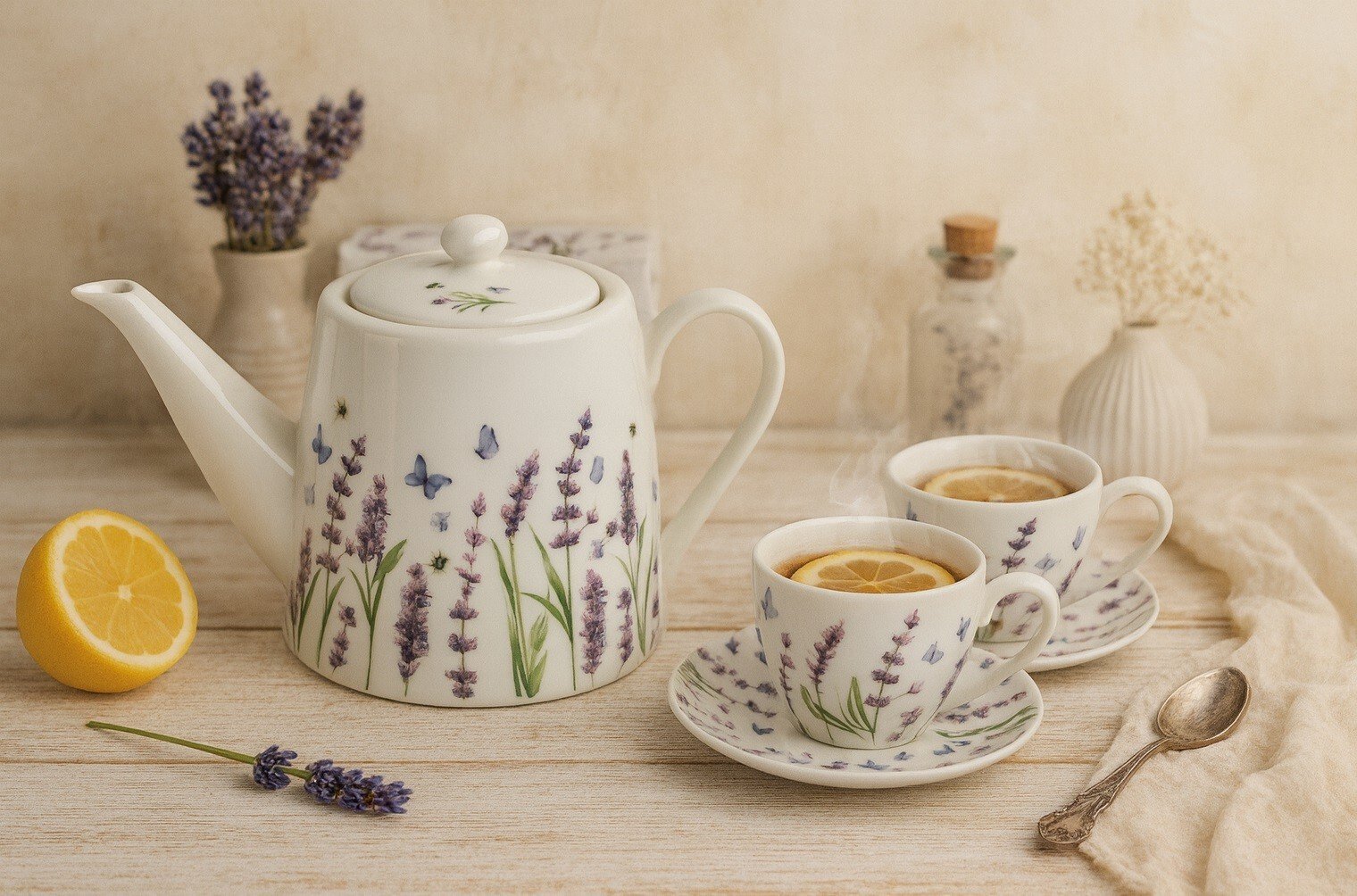 Komplet 2 filiżanek 270 ml + dzbanek 900 ml Classic Lavender