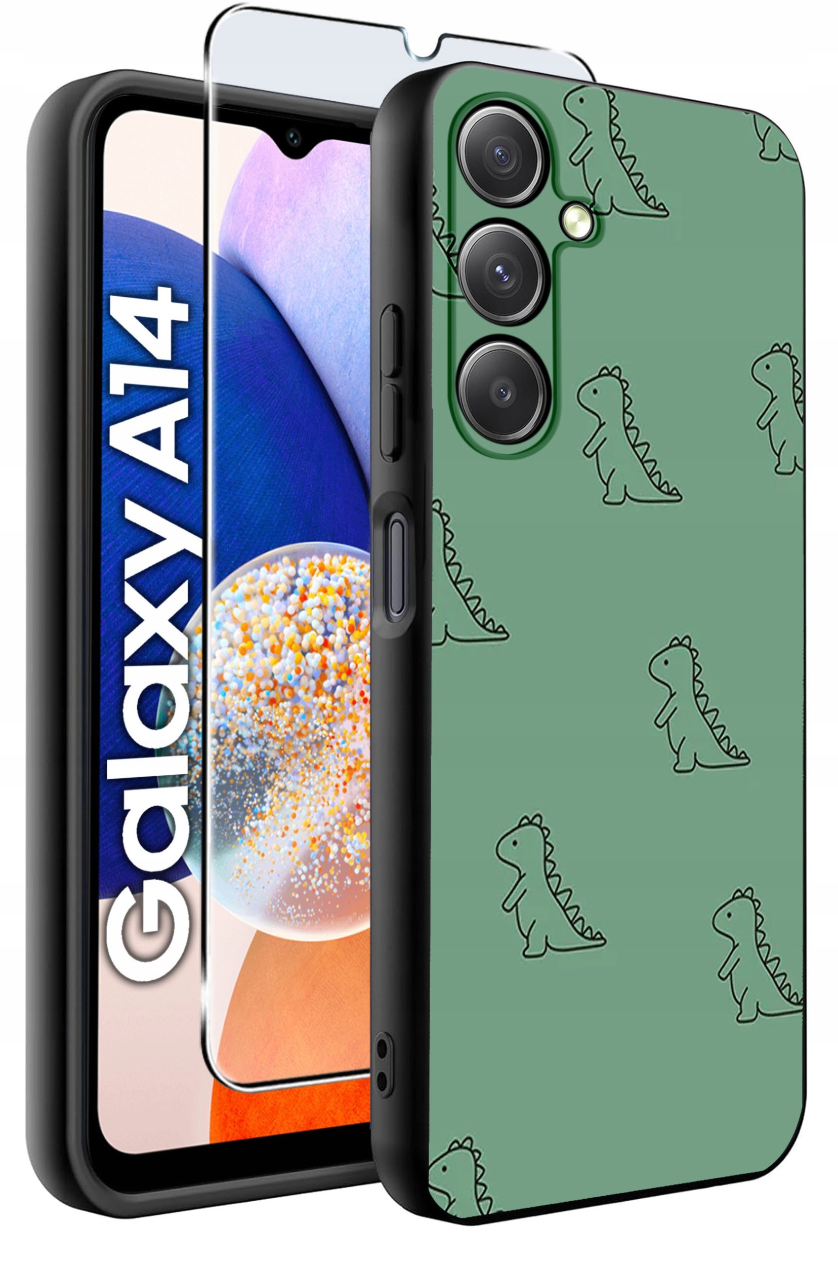 ETUI do Samsung A14 5G WZORY | SILIKONOWE MATT CASE + SZKŁO HARTOWANE 9H