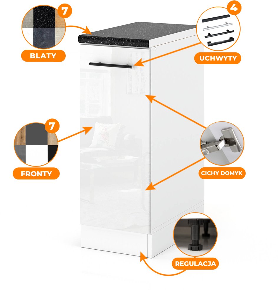 Szafka Kuchenna Stojąca Z Blatem Modułowa 30cm Spremium Biały Połysk