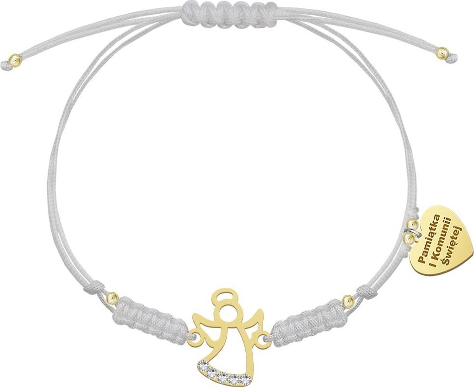 Radziszewska Jewellery Bransoletka z Aniołkiem srebro pozłacane sznurek GRAWER GRATIS