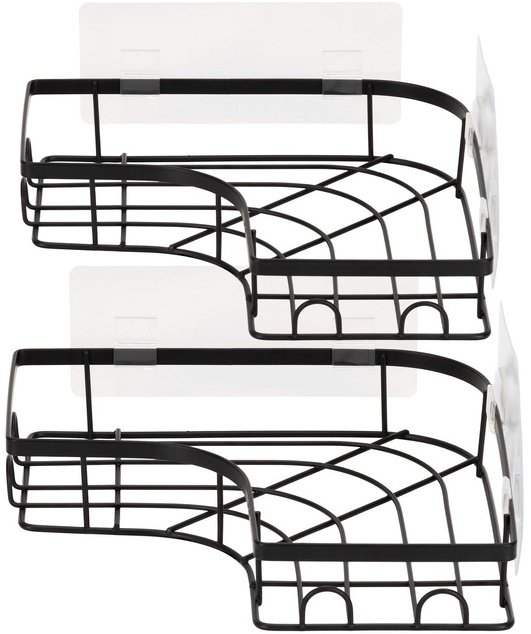 Springos Półka łazienkowa, pod prysznic, wisząca zestaw 2 szt. kątowa czarna UNIWERSALNY