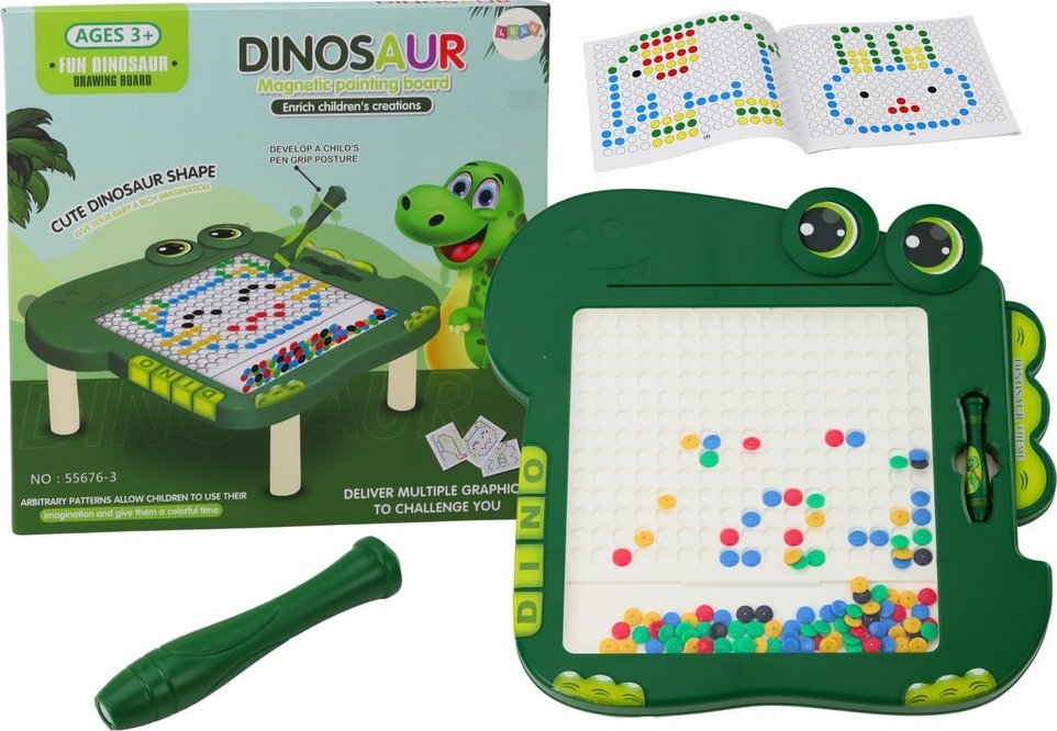 LeanToys Tablica Magnetyczna Edukacyjna Dinozaur Pad Układanka Zielona Koraliki