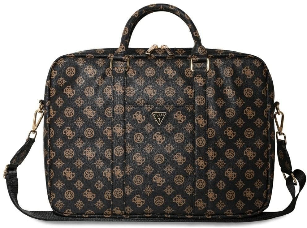 Bag Guess 4G Peony Front Pocket Zipper Triangle Logo 16" black