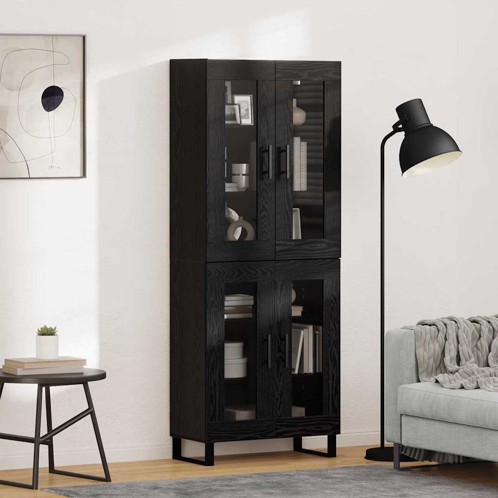 vidaXL Highboard 2 pcs Czarny Dąb Drewno inżynieryjne i szkło
