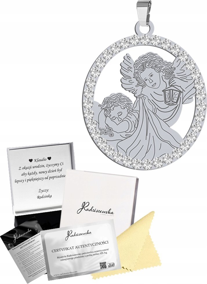 Radziszewska Jewellery Medalik Srebrny z Aniołem Stróżem Srebro 925 Prezent Komunia GRAWER GRATIS