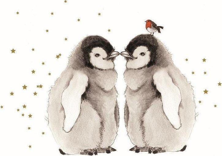 Clear Creations Karnet złocony kwadrat CL3905_BL Pingwinki ptaszek