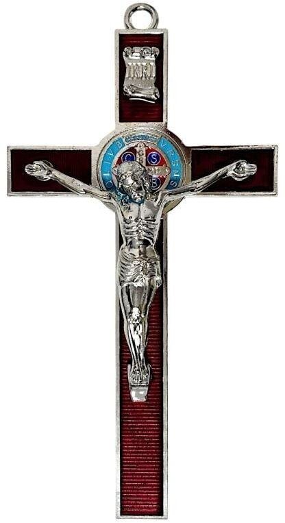 Krzyż czerwony metalowy Benedykta 30cm