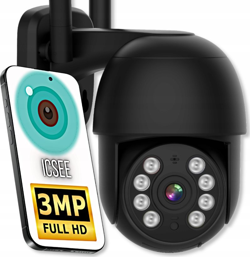 Zewnętrzna Kamera WIFI Obrotowa ICSEE 3MPx ŚLEDZENIE RUCHU 1536p CZARNA SD [i-3SCAM]