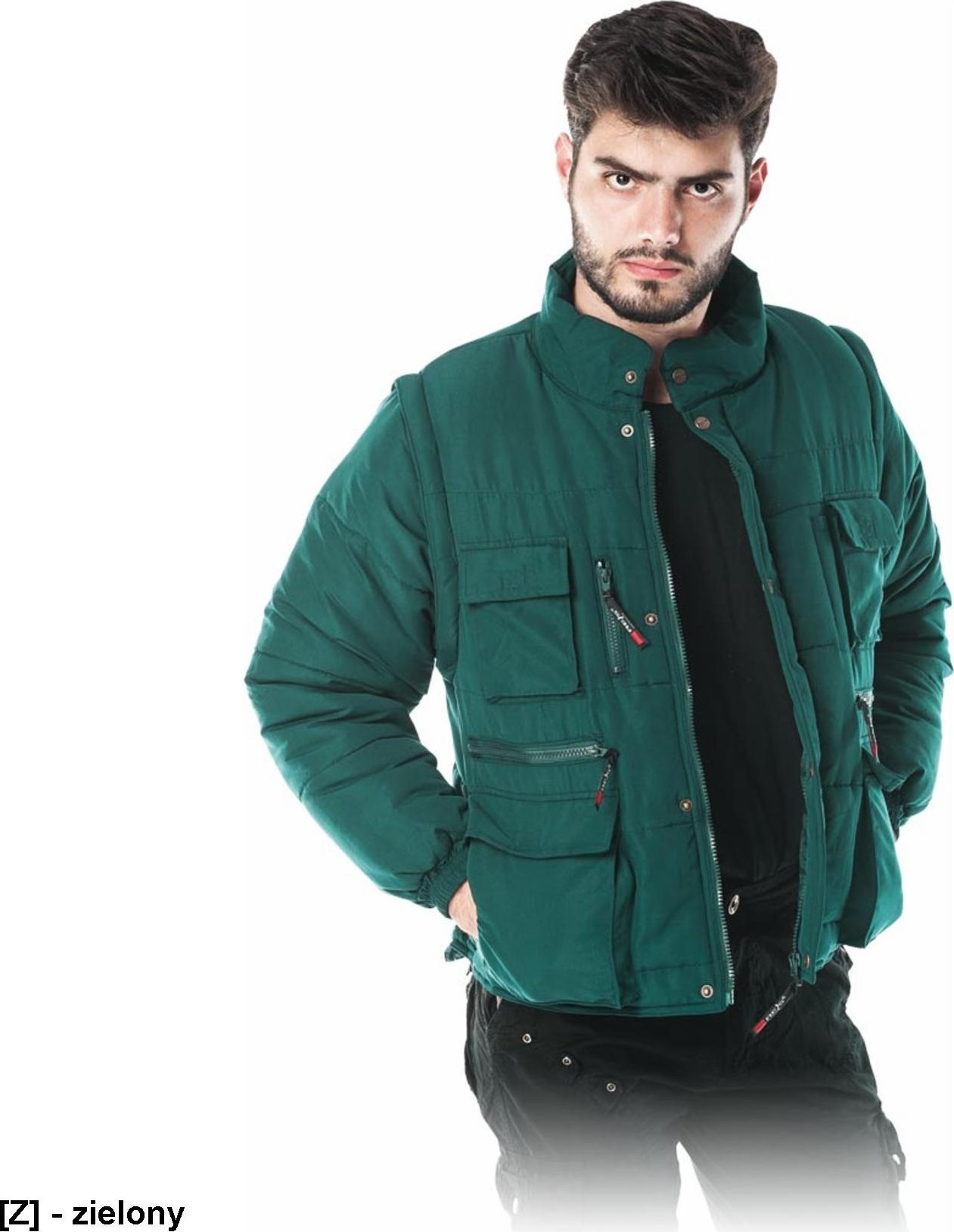 Kurtka męska R.E.I.S. CZAPLA - Kurtka zimowa z odpinanymi rękawami, tkana - zielony 3XL