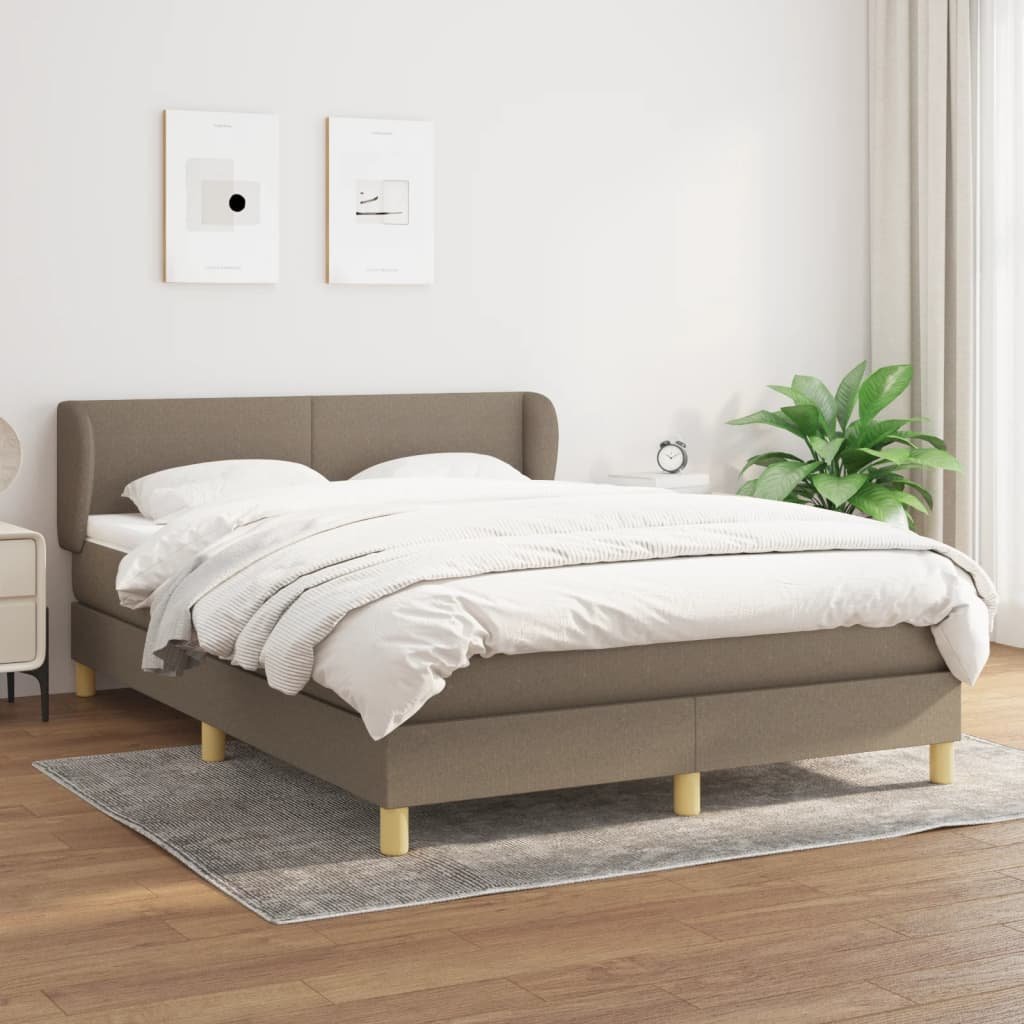 vidaXL vidaXL Łóżko kontynentalne z materacem, taupe, tkanina, 140x190 cm