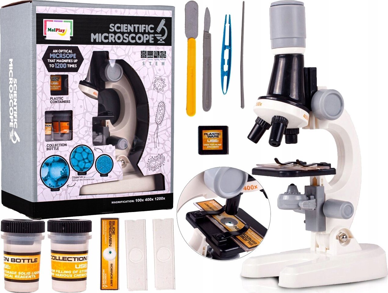 MalPlay Mikroskop do zabawy z akcesoriami Scientific Microscope