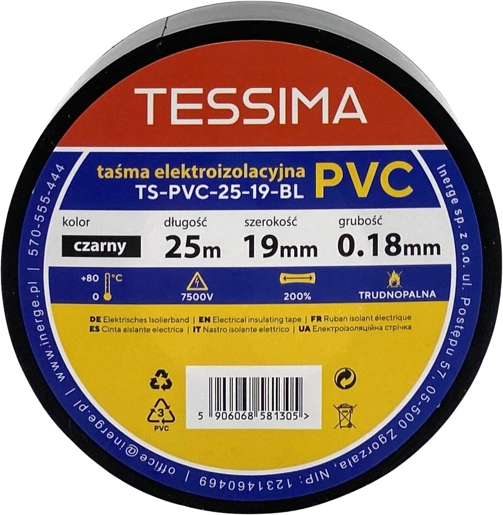 Taśma elektroizolacyjna 25m 19mm 0.18mm czarna TESSIMA